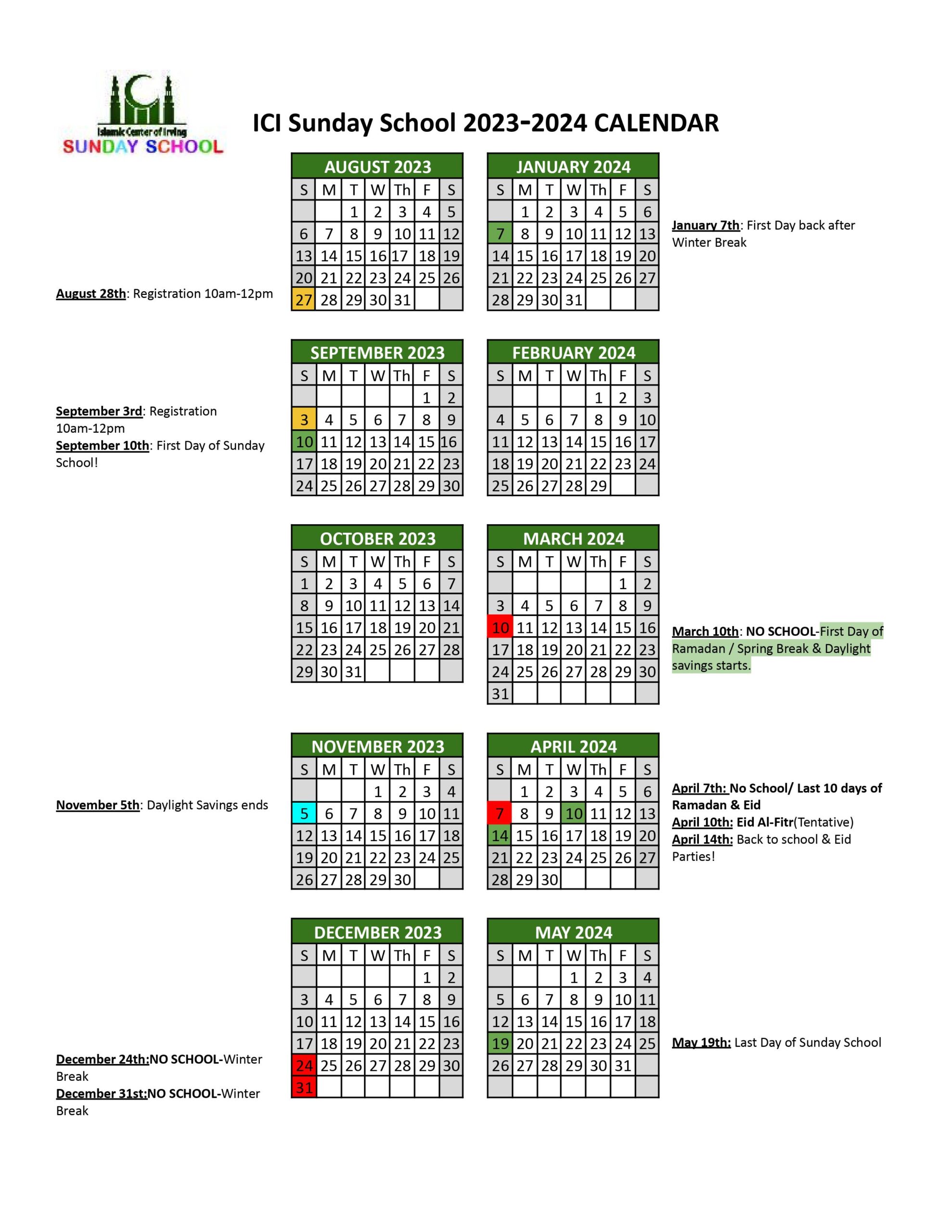 Calendar 2023-2024 – ICI Sunday School